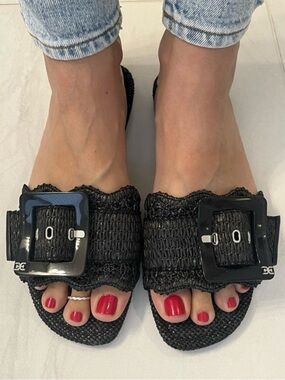 Sam Edelman | Bambi raffia woven slide sandal buckle detail